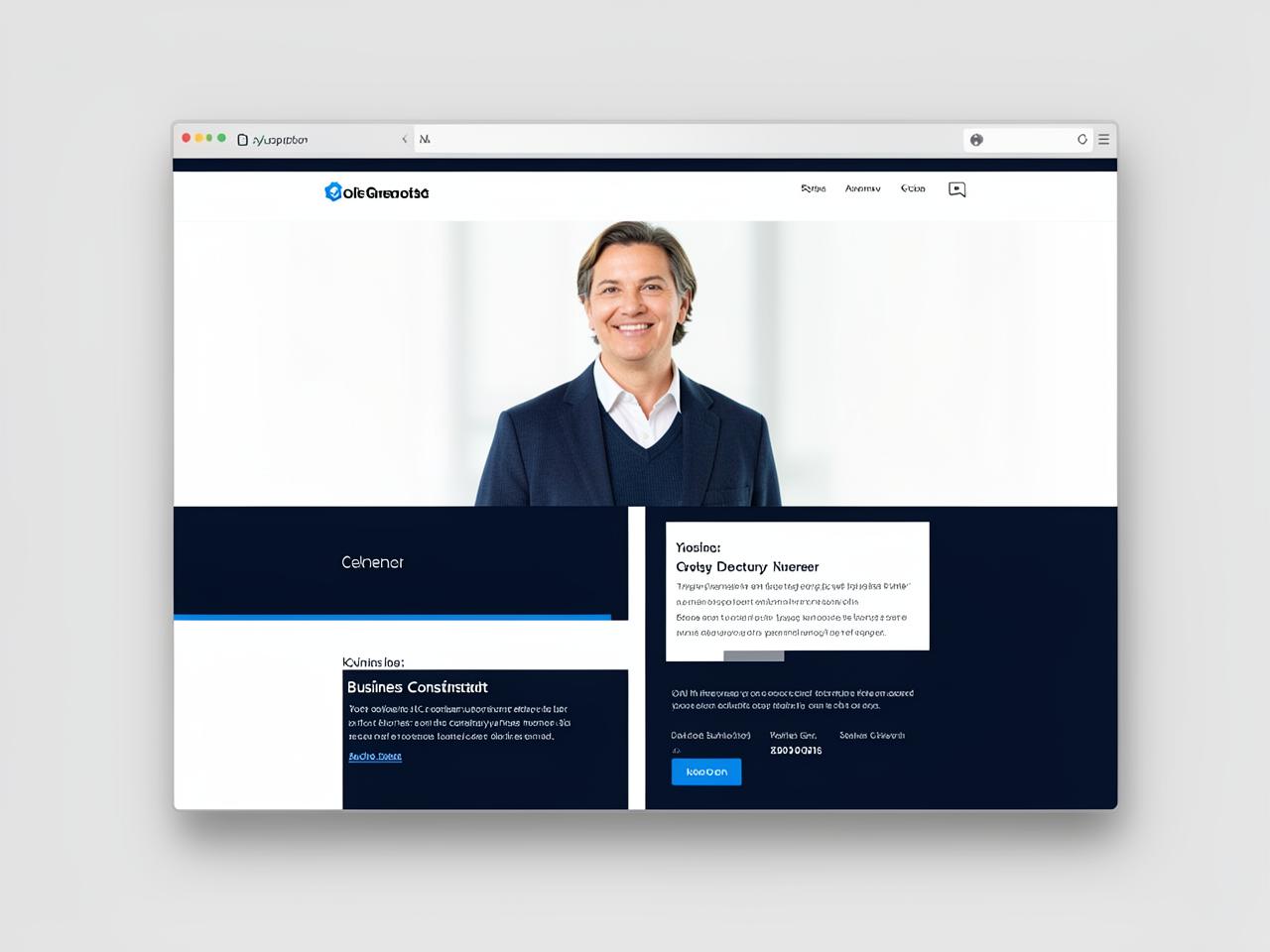 Voorbeeld van een zakelijke bedrijfswebsite voor een consultant op een laptop